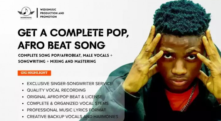 I will COMPLETE SONG POP/AFROBEAT, MALE VOCALS + SONGWRITING + MIXING AND MASTERING